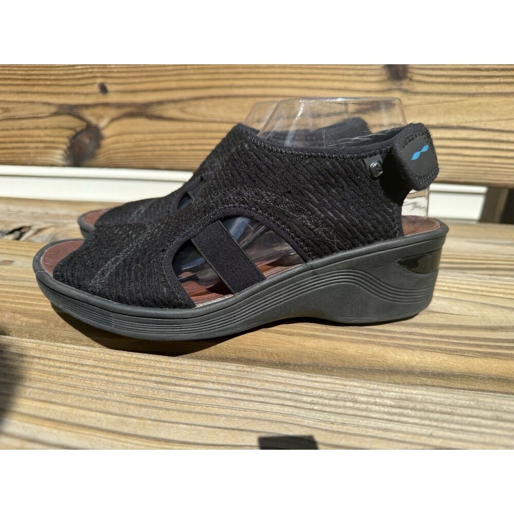 BZees Sandals Womens 9 Dream Wedge  Heels Strappy Black Fabric Hook And Loop - Picture 4 of 9